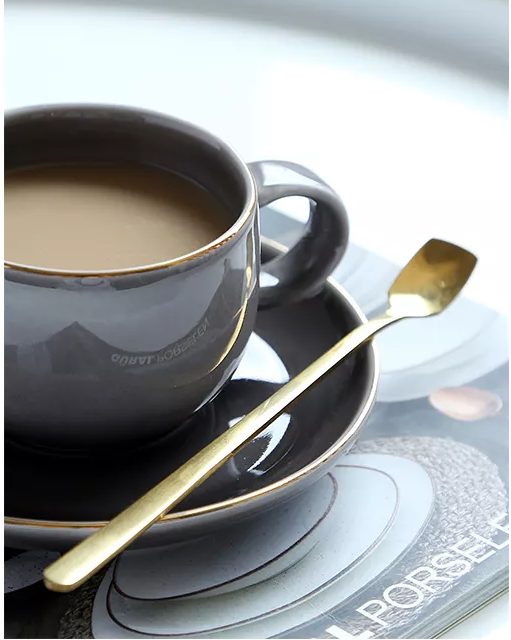 Taza y platillo clásicos gris brillante